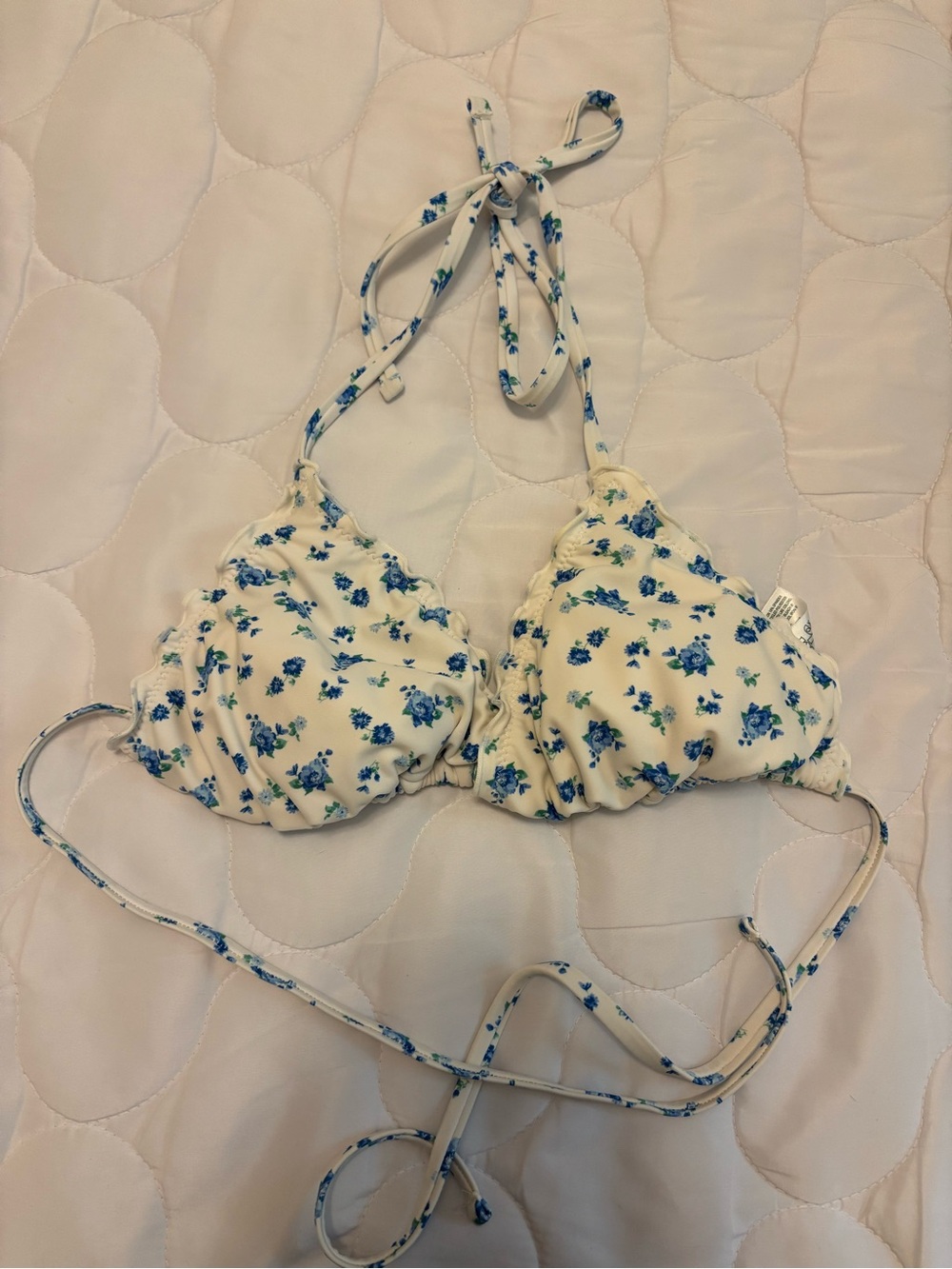 Wild Fable Cream Floral Triangle Bikini Top with Blue Roses